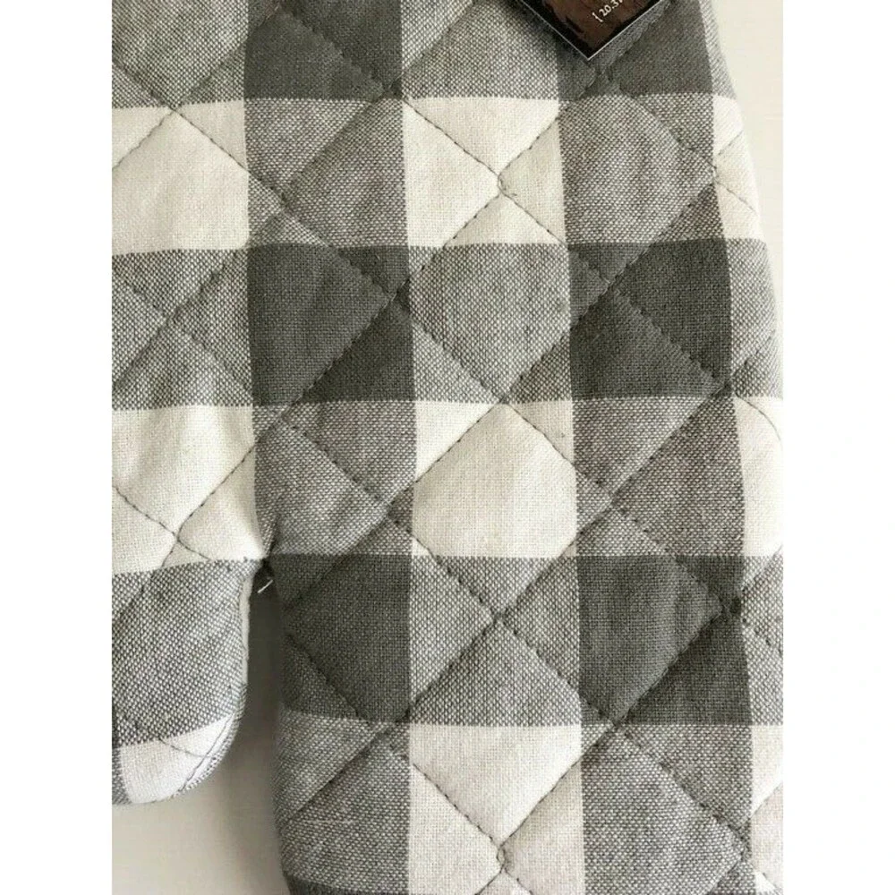 Grainhouse Potholder Oven Mitt Set Buffalo Check Plaid Country Gray White Set 2